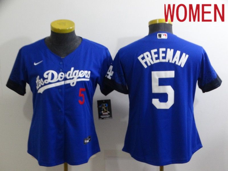 Women Los Angeles Dodgers #5 Freddie Freeman Blue City Edition Game Nike 2022 MLB Jersey->women nfl jersey->Women Jersey